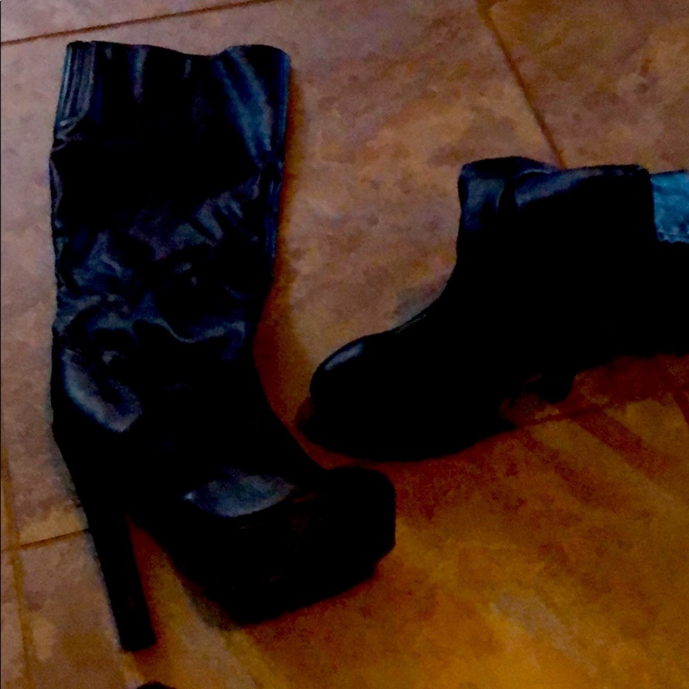 Faux leather platform knee high boots